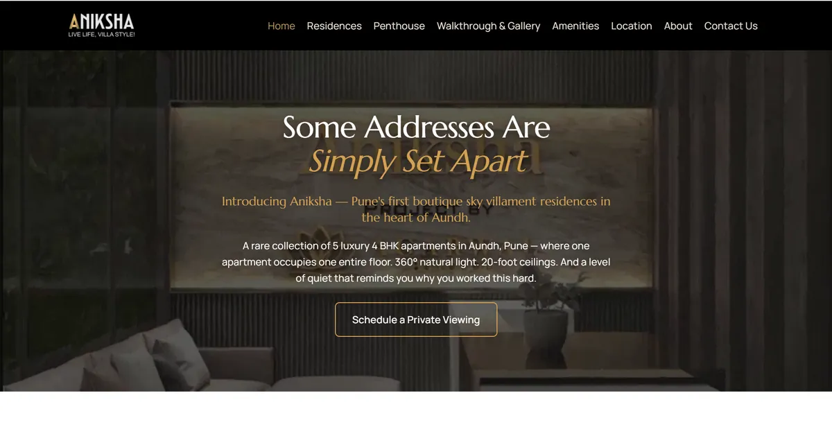 Aniksha website homepage
