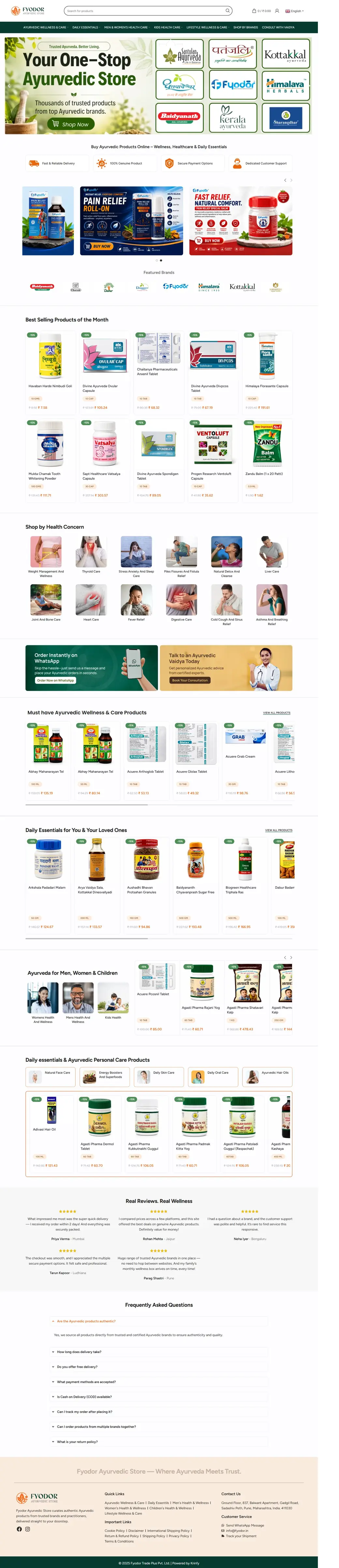 Fyodor Ayurvedic Store website, full page