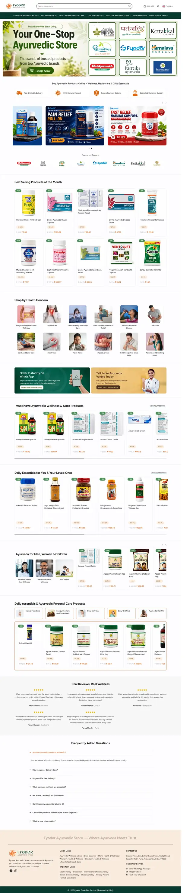 Fyodor Ayurvedic Store website, full page