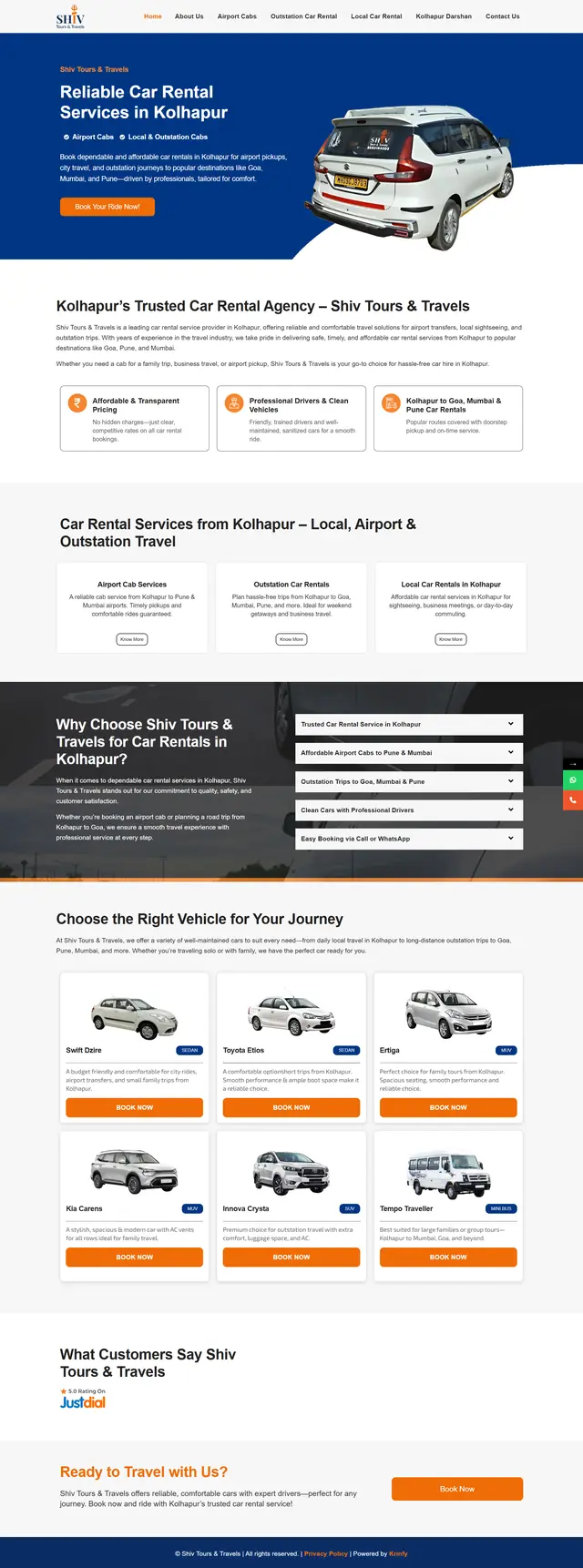 Shiv Tours & Travels website, full page