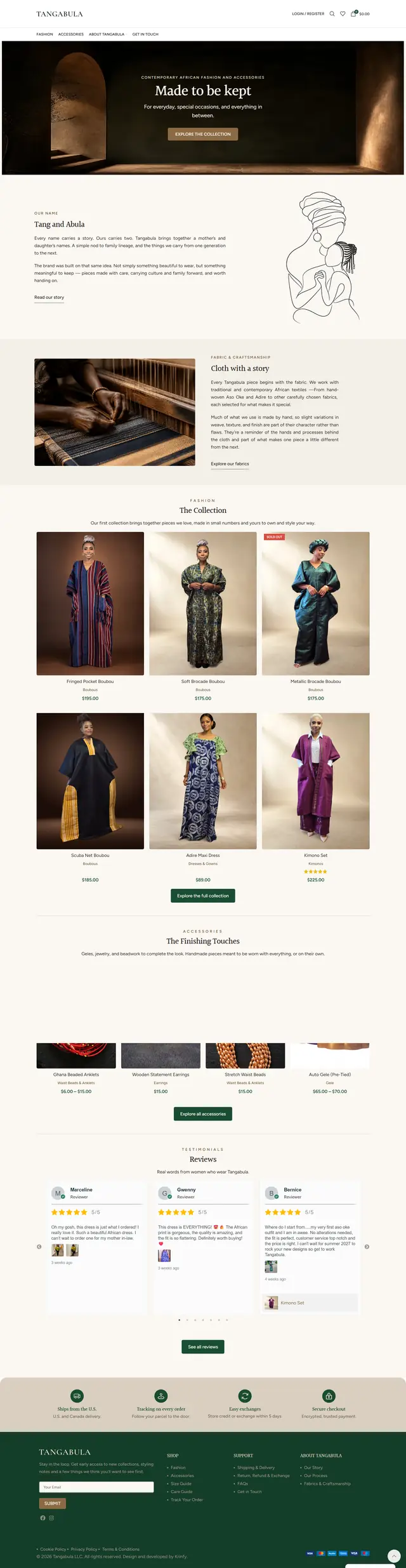 Tangabula website, full page